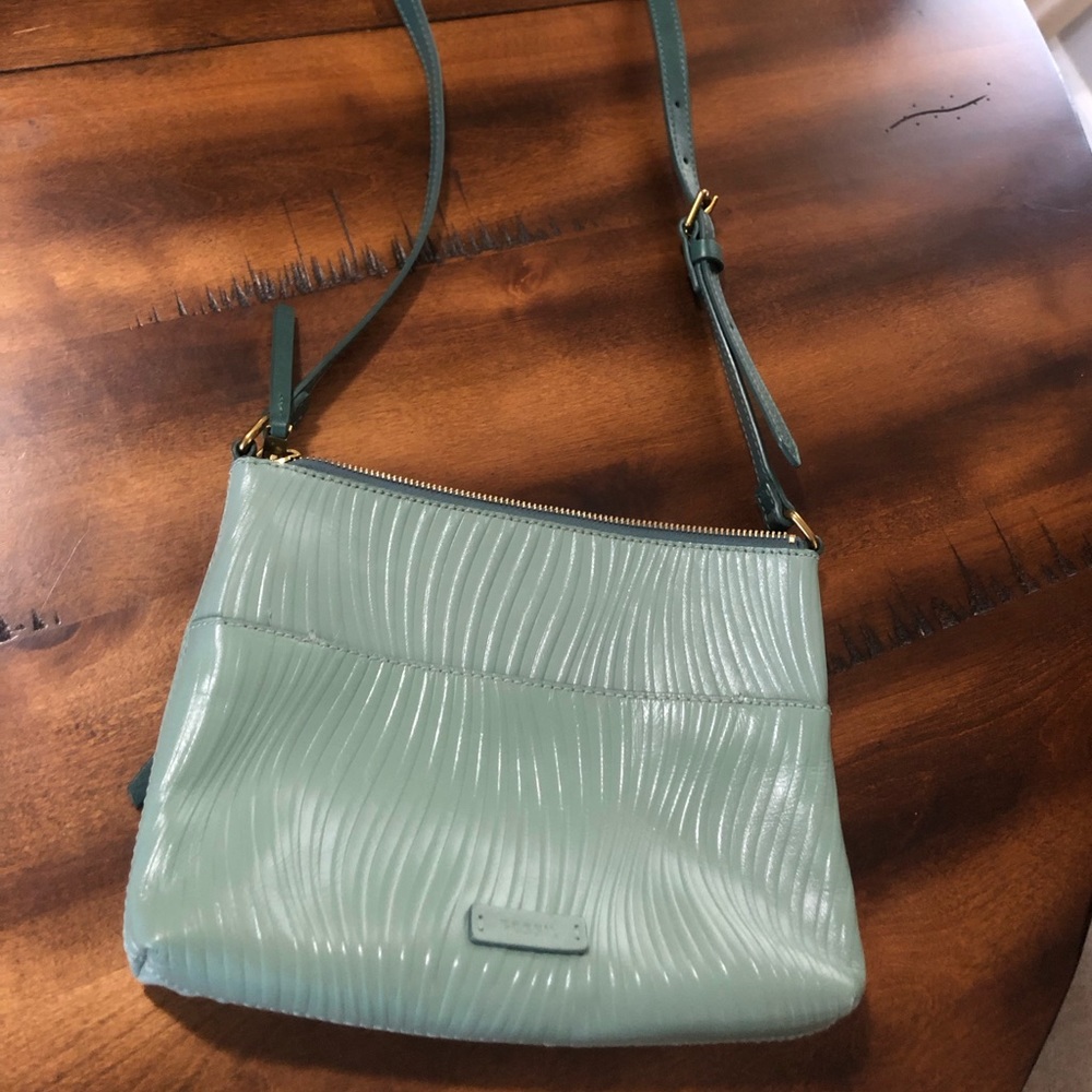 FOSSIL Crossbody Purse Shoulder Bag Textured Leather Sea Foam Green